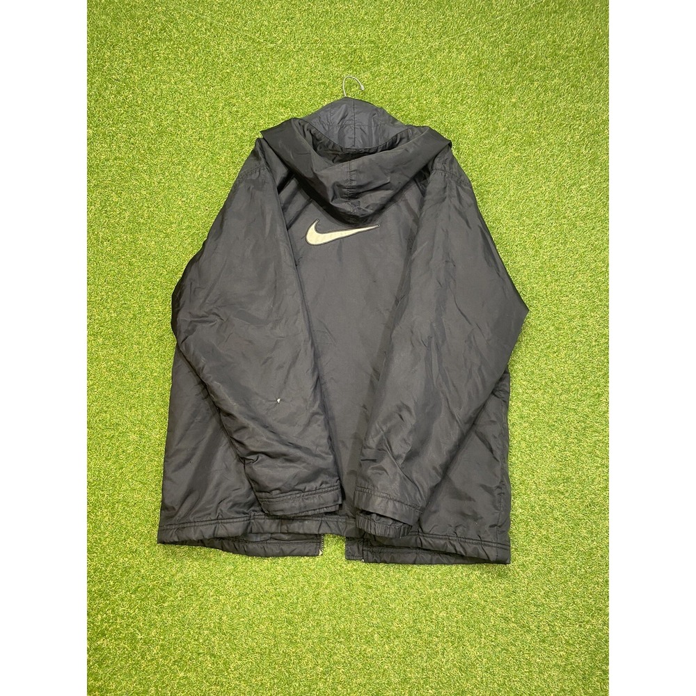 Nike Jacket Mens Large Coat Big Logo Swoosh Check Black Puffer Softshell Y2K